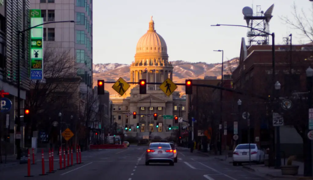 Photo of Idaho State Capitol building in downtown Boise. 