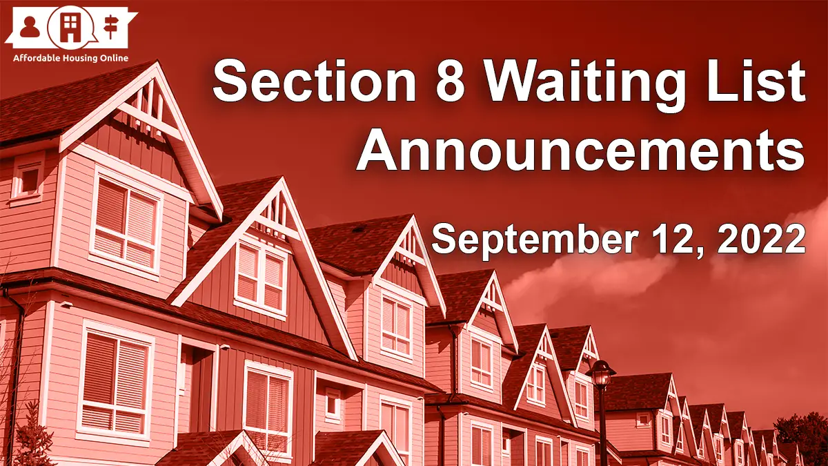Section 8 Waiting List Announcements: Sept. 12, 2022