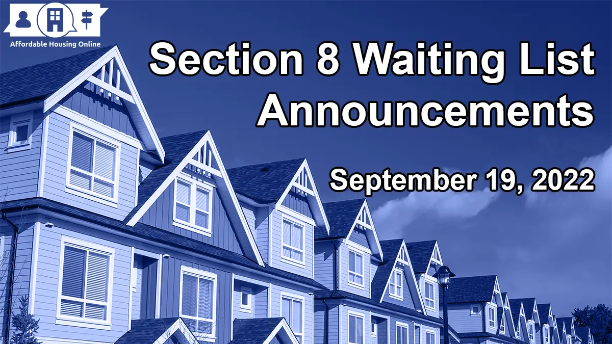 Section 8 Waiting List Announcements: Sept. 19, 2022
