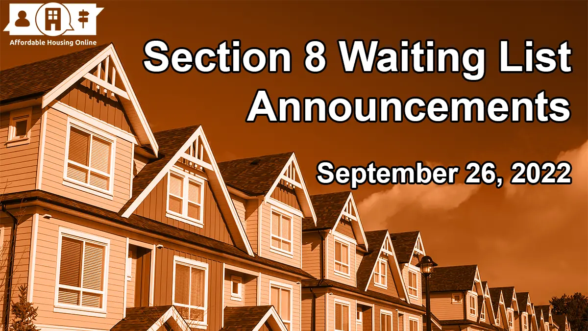 Section 8 Waiting List Announcements: Sept. 26, 2022