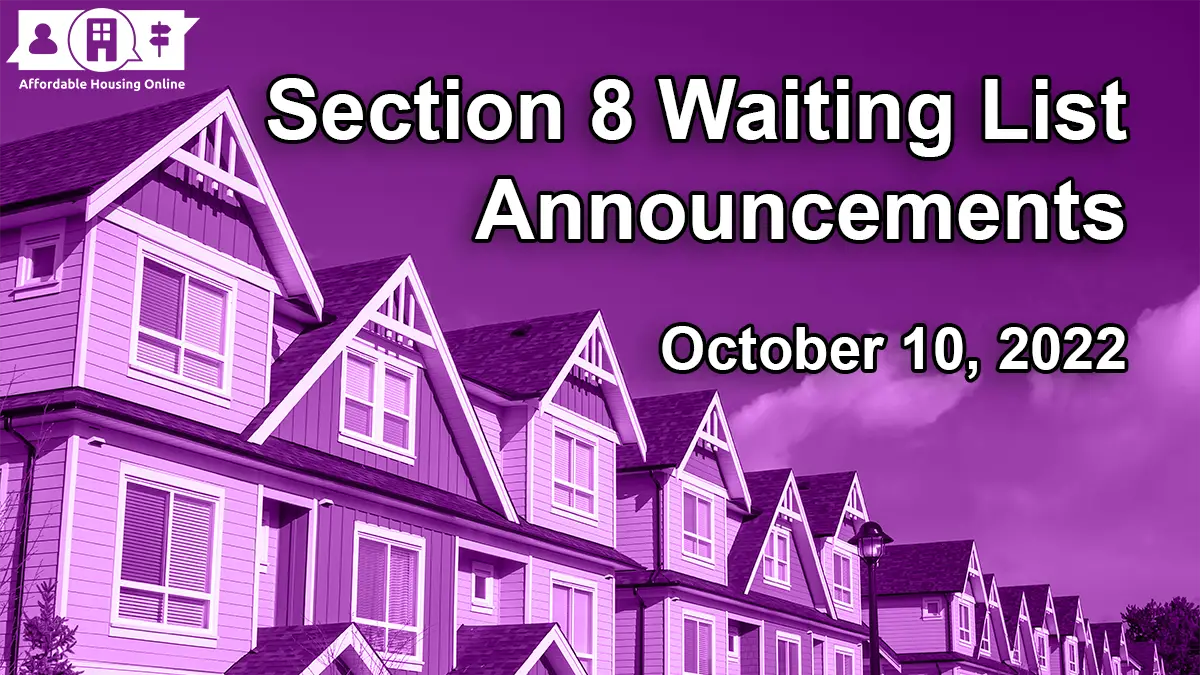 Section 8 Waiting List Announcements: Oct. 10, 2022