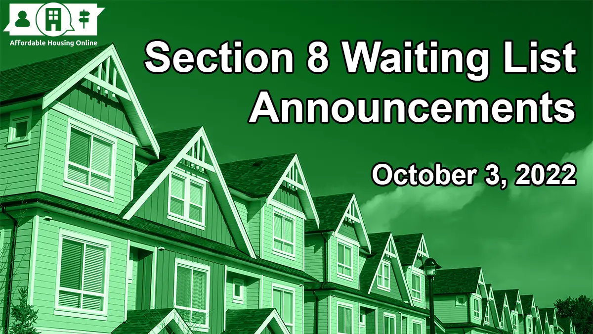 Section 8 Waiting List Announcements: Oct. 3, 2022