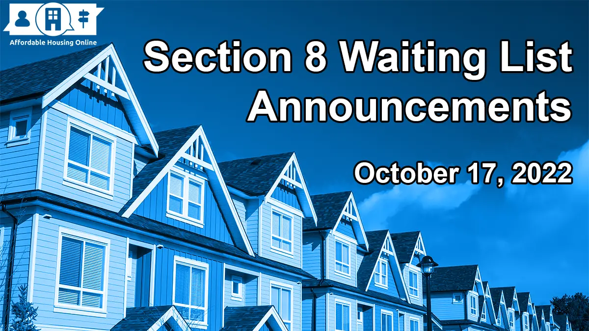 Section 8 Waiting List Announcements Banner image for October 17, 2022 - Affordable Housing Online