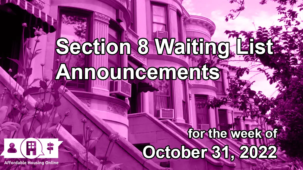 Section 8 Waiting List Announcements: Oct. 31, 2022