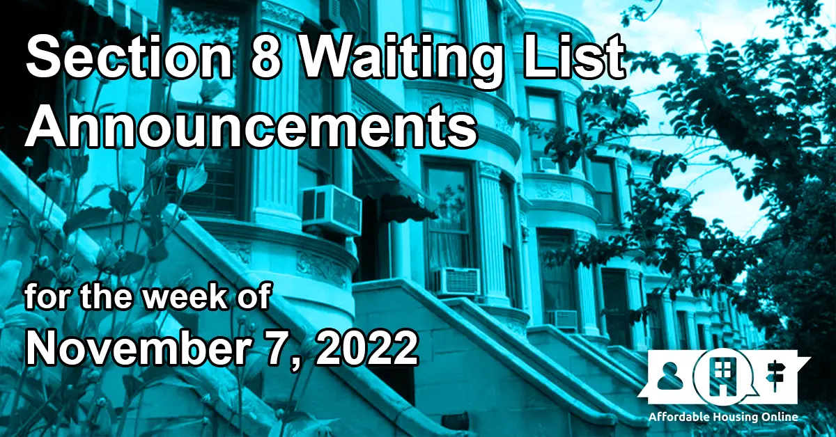 Section 8 Waiting List Announcements: Nov. 7, 2022