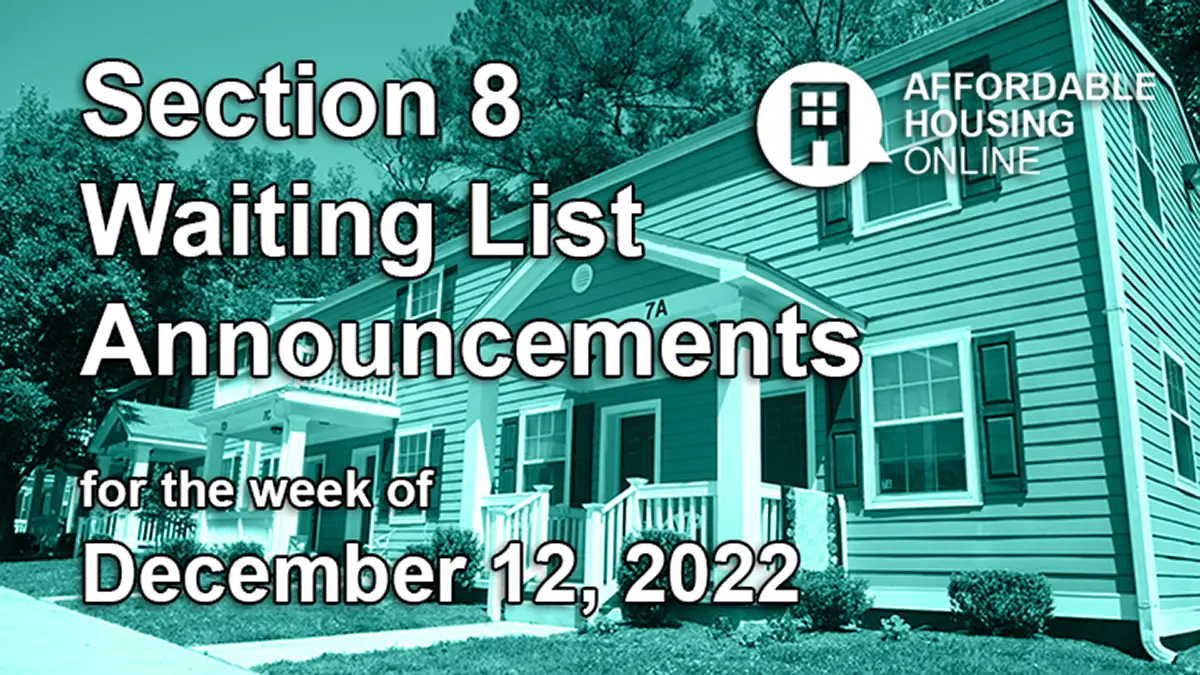Section 8 Waiting List Announcements Banner image for December 12, 2022 - Affordable Housing Online