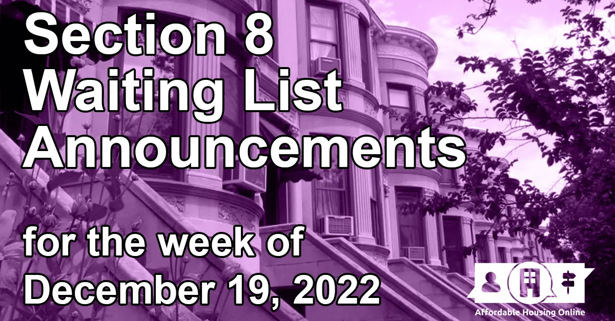 Section 8 Waiting List Announcements Banner image for December 19, 2022 - Affordable Housing Online