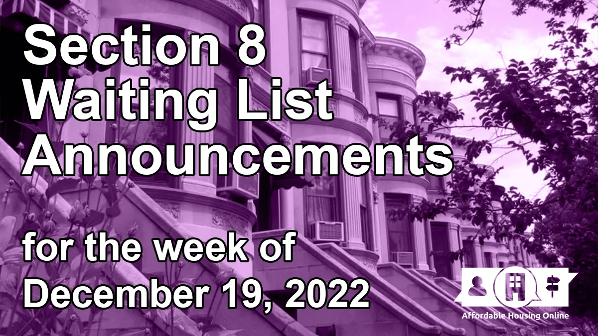 Section 8 Waiting List Announcements Banner image for December 19, 2022 - Affordable Housing Online