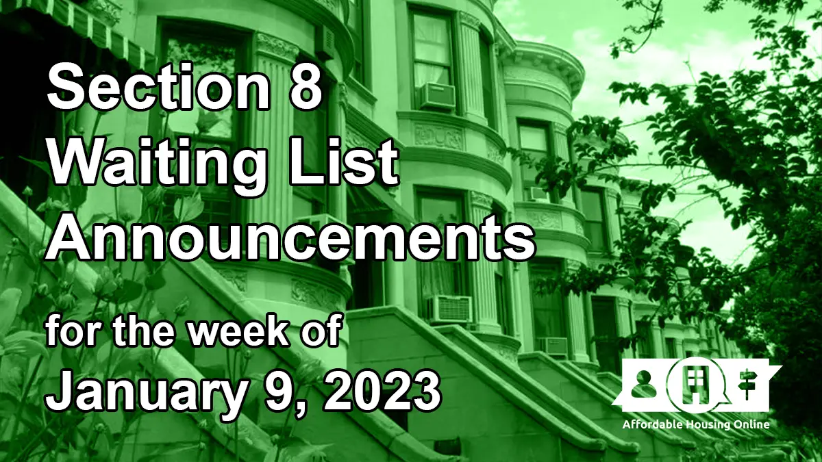 Section 8 Waiting List Announcements Banner image for the week of January 9, 2023 - Affordable Housing Online