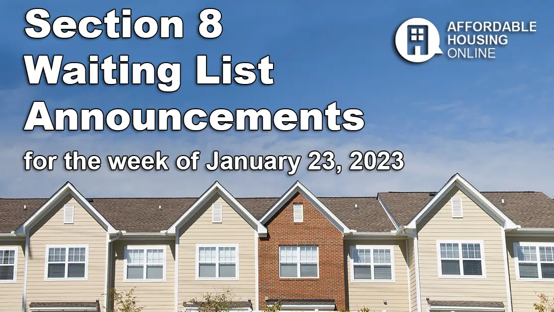 Section 8 Waiting List Announcements Banner image for the week of January 23, 2023 - Affordable Housing Online