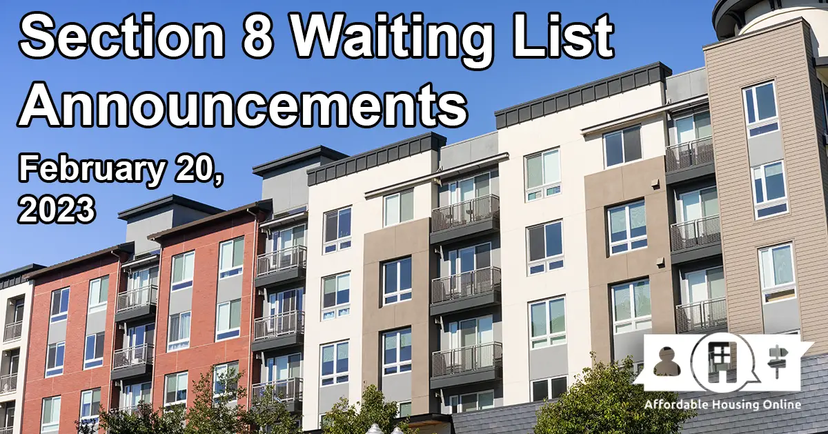 Section 8 Waiting List Announcements Banner image for the week of February 20, 2023 - Affordable Housing Online
