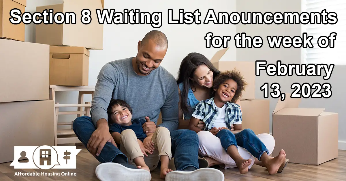 Section 8 Waiting List Announcements Banner image for the week of February 13, 2023 - Affordable Housing Online