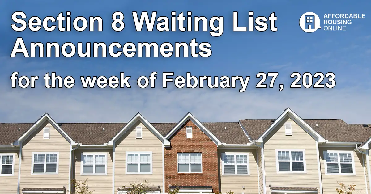 Section 8 Waiting List Announcements Banner image for the week of February 27, 2023 - Affordable Housing Online