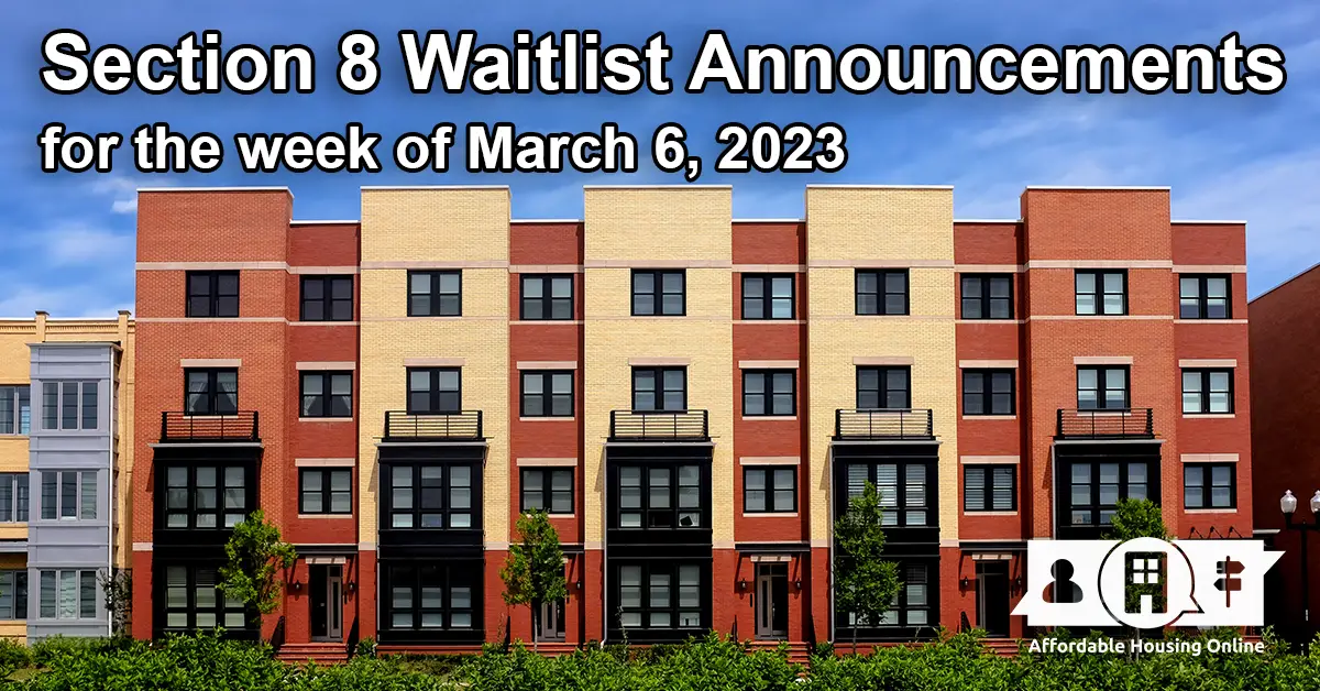 Section 8 Waiting List Announcements Banner image for the week of March 6, 2023 - Affordable Housing Online