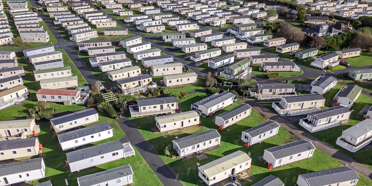 Photo of a moble home park taken by a drone flying above the property.