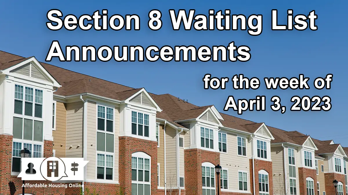 Section 8 Waiting List Announcements Banner image for the week of April 3, 2023 - Affordable Housing Online