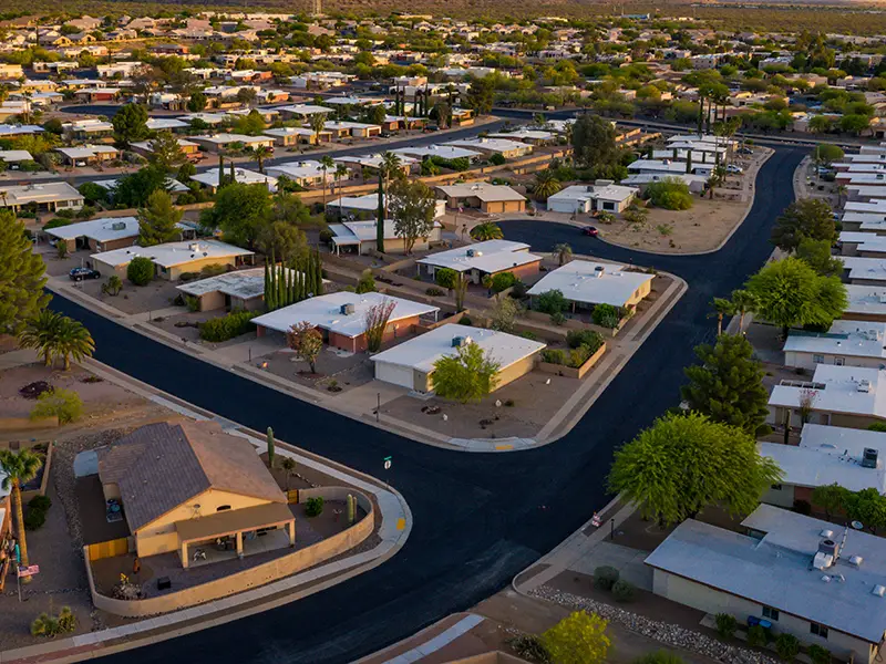 Aerial photo of a community of homes in Arizona.