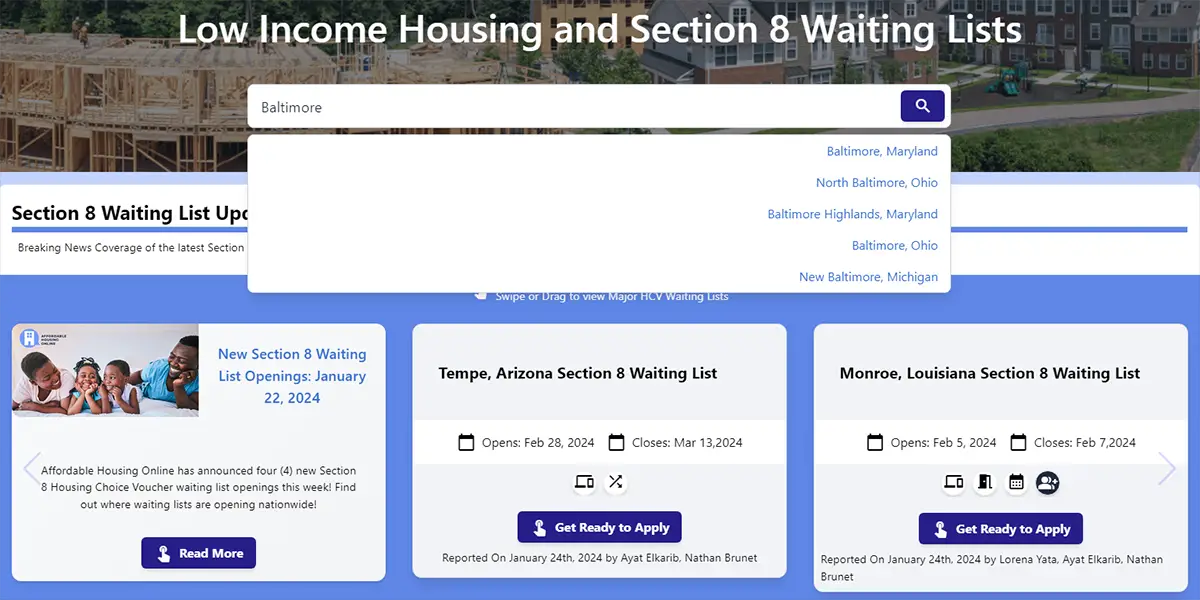 Preview screenshot of the Home page on Affordable Housing Online.