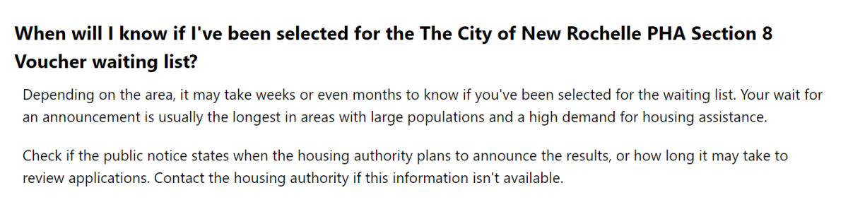 Example screenshot of the new waiting list FAQs on Affordable Housing Online waiting list pages.