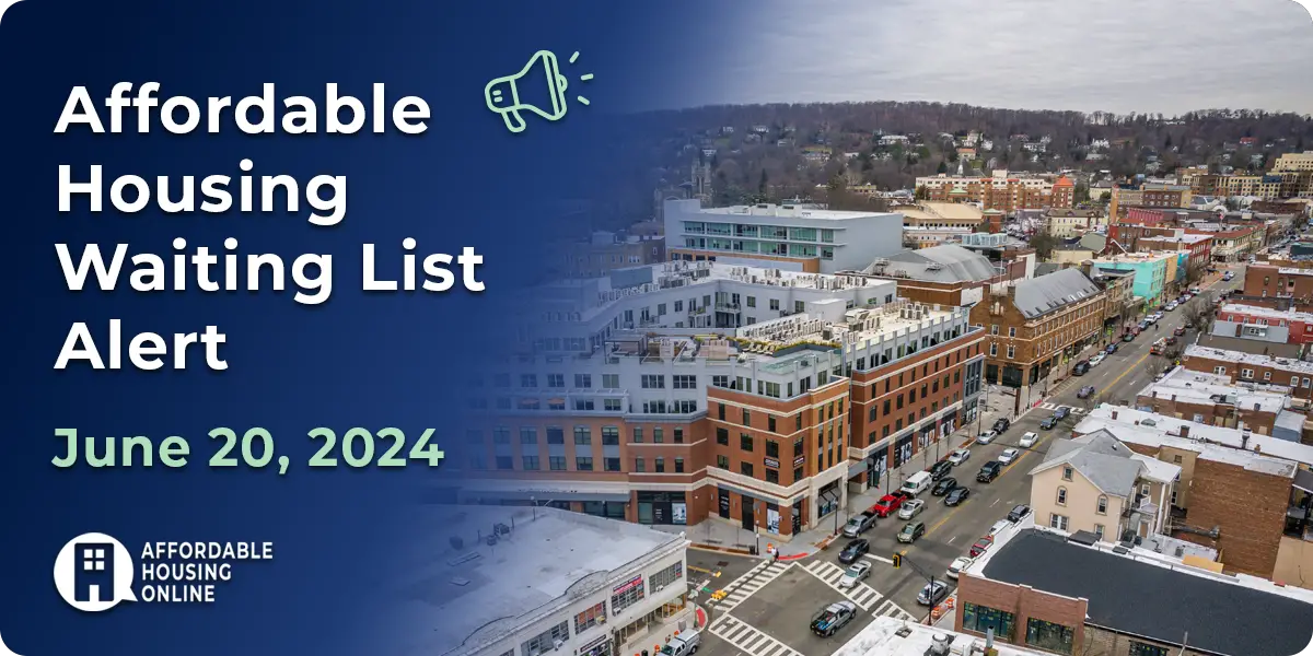 Affordable Housing Waiting List Alert: June 20, 2024 Banner Image. A photo of the Township of Montclair, New Jersey is shown to the right of the title.