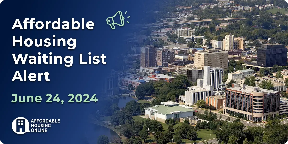 Affordable Housing Waiting List Alert: June 24, 2024 Banner Image. A photo of Huntsville, Alabama is shown to the right of the title.