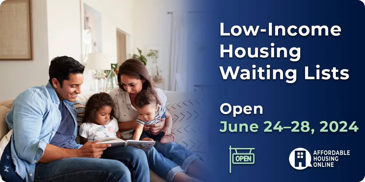 Low-Income Housing Waiting Lists Open June 24-28, 2024 Banner image.