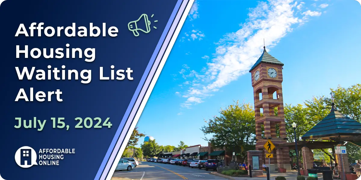 Affordable Housing Waiting List Alert: July 15, 2024 Banner Image. A photo of Overland Park, Kansas is shown to the right of the title.