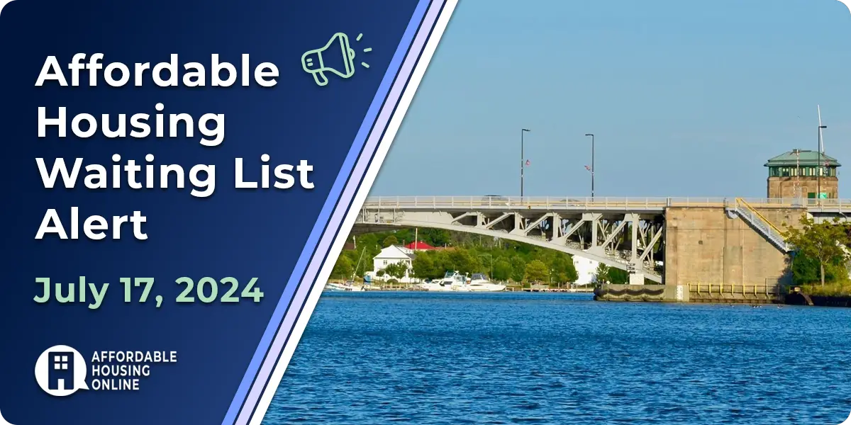 Affordable Housing Waiting List Alert: July 17, 2024 Banner Image. A photo of Lorain, Ohio is shown to the right of the title. | Affordable Housing Online