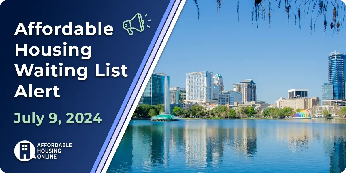 Affordable Housing Waiting List Alert: July 9, 2024 Banner Image. A photo of Orlando, FL is shown to the right of the title.